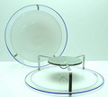 Set glazen plafondlampen in metalen montuur Vetro Incammiciato witte schijf met helderglazen overlay en blauwe rand uitvoering Leucos / Italie ca.1975 