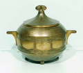  Art Deco messing bowlkom met deksel waarin orginele glazen kom uitvoering WMF / Duitsland ca.1920 