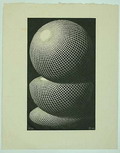 Houtgravure Drie bollen no.1 gedrukt op geschept papier ontwerp en uitvoering M.C.Escher 1945 
