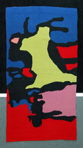  Meerkleurig wollen wandkleed met abstracte decoratie gemerkt met ingeweven monogram HO en 1962 ontwerp en uitvoering onbekend 