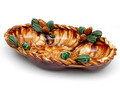  Keramiek fruitschaal caramelkleurig stroomglazuur met kabelrand en appliqués van dennenappels uitvoering St.Peter Graz / Oostenrijk ca.1935 