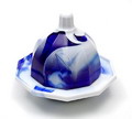  Persglazen botervloot in wit blauw gevlamde uitvoering ontwerp K.P.C.de Bazel 1920 uitvoering Leerdam / Holland 