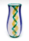  Aardewerk vaas met groen geel en blauw geglazuurde banen uitvoering Gmundner Keramik Oostenrijk ca.1930 