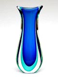  Glazen Sommerso vaas blauwe kern met groene laag met helder glazen overlay toegeschreven aan Cenedese Murano / Italië ca.1960 