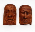  Twee houten maskers Man vrouw ontwerp uitvoering G.Schrey 1946 Bavaria / Duitsland 