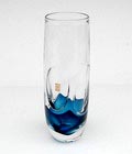  Glazen vaas met blauw-groene vlekken en ingeprikte luchtbellen Tortuga ontwerp Floris Meydam 1963 uitvoering Leerdam 