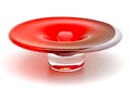  Grijs/rood glazen schaalje met helderglazen overlay inscriptie onder bodem Samen de juiste koers ontwerp uitvoering Glascentrum Leerdam 2003 