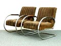  Twee buis fauteuils met bruin beklede kussens en met geschilderd houten armleggers ontwerp uitvoering onbekend ca.1935 