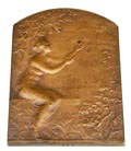  Bronzen gelegenheidsplaquette met voorstelling van vrouw ontwerp P.Theunis België 1915 
