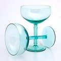  Twee meerblauwe cocktail glazen met facetgeslepen steel ontwerp A.D.Copier 1934 uitvoering Leerdam / Holland 