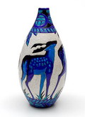  Aardewerk vaas met gecraqueleerd glazuur en gedecoreerd met Herten ontwerp Charles Catteau ca.1930 uitvoering Keramis / Belgie 