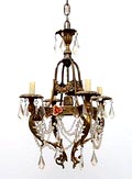  Retro bronzen hanglamp met glazen pegels en porseleinen decoraties ontwerp uitvoering onbekend ca.1950 