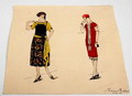  Orginele modetekeningen 5x in oost-indische inkt waterverf 5x ontwerp uitvoering Jeanne Bekker 1926-'27 1928 Grootste 43 x 32,5 cm kleinste 23 x 21,5 cm 