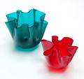  Twee Zakdoek vazen groen hoog 7,2 cm rood hoog 10,8 cm ontwerp Fulvio Bianconi 1950 uitvoering Venini / Italy 