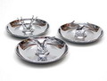  Verchroomde asbakken Pincherette 3x met afbeeldingen van olifanten krokodillen en vogels uitvoering Diecasters Inc Ridgefield USA ca.1950 
