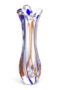  Dikwandige helder glazen KristalUniek vaas met gekleurde glasslierten in blauw en oranje ontwerp Max Verboeket 1960 uitvoering Kristalunie Maastricht 