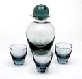 Grijs glazen likeurstel Rondo karaf met 4 glaasjes ontwerp A.D.Copier 1935 uitvoering Glasfabriek Leerdam 1948 