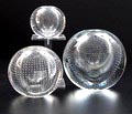 Drie Serica vaasjes zg spijkerbollen ontwerp A.D.Copier 1936 uitvoering Glasfabriek Leerdam Resp hoogtes 6,4 / 8,8 11,8 cm 
