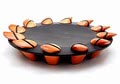Schaal Doodekaflex gegoten oker/terra geglazuurd keramiek in combinatie met zwart rubber Limited Edition 1/5 ontwerp uitvoering Bernice E.Schutte 1992 in eigen atelier Bernice E.Schutte was een leerlinge van Jan van der Vaart 