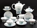 Koffieservies model Secession met decoratie Copenhagen bestaande uit koffiepot 6 kop schotels melkkan en suikerpot met deksel uitvoering Rosenthal Selb / Duitsland ca.1901 