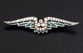 Zilveren broche met groen venster-emaille en rijnsteentjes vermoedelijk Frankrijk ca.1925 