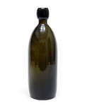 Groen glazen fles ontwerp Jac.Jongert ca.1920 voor Bievol van de firma Wed.G.Oud Pzn en Co / Purmerend uitvoering N.V.United Glassworks Schiedam 