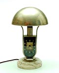 Metalen wekkerlamp scharnierend metalen kapje op marmeren voet uitvoering Mofim / Hongarije ca.1935 