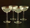 Champagne coupes 4x van servies H ontwerp K.P.C.de Bazel 1918 uitvoering Glasfabriek Leerdam 
