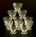 Helderglazen kommetjes in twee maten 6x met diam 8cm 5x met diam 6,9 cm van servies Robur ontwerp A.D.Copier 1935 uitvoering Glasfabriek Leerdam 