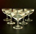 Champagne coupes 6x van servies B"-glad ontwerp K.P.C.de Bazel 1917 uitvoering Glasfabriek Leerdam 