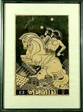 Handgedrukte houtsnede op rijstpapier G emini van de serie Sterrebeelden van de Dierenriem ontwerp uitvoering Gérard Antoine Henri Henri van der Stok Indonesië Pelatoengan 1870 - Den Haag 1946 ca.1925 