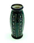 Aardewerk vaasje met polychrome verticale geglazuurde band-reliëfdecoratie uitvoering Amphora / Tsjecho-Slowakije 1918-'39 