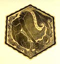 Houtsnede op rijstpapier De Greep ontwerp Kamp uit Wendingen Houtsnedenummer 1919 in passepartout 