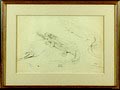 Een originele potlood-tekening schets met afbeeldingen van krokodillen ontwerp uitvoering Theo van Hoytema ca.1900 voorzien van atelierstempel 
