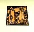 Houtsnede op rijstpapier De Kreupelen ontwerp N(ico Eekman 1889-1973 uit het Wendingen Houtsnedesnummer 1919 in passepartout 