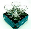 Glazen Diabolo kandelaars 4x in originele doos ontwerp Floris Meydam 1960 uitvoering Glasfabriek Leerdam 