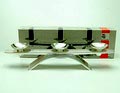 Verzilverde kandelaar in originele doos ontwerp Wilhelm Wagenfeld ca.1955 uitvoering WMF / Duitsland 