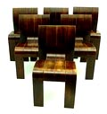Zes gebeitst essenhouten Stripstoelen SC ontwerp Gijs Bakker 1974 uitvoering Castelijn op later tijdstip 