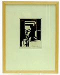 Houtsnede op rijstpapier Jonge man ontwerp uitvoering Dirk Govert Dick van Luijn 1896-1981 in eigen atelier ca 1925 
