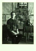Silver print Melle Oldeboerrigter in atelier 1948/1949 fotograaf Emmy Andriesse 1914 - 1953 druk uit 1975 door Wies Meesters foto is onderdeel van een serie portretten van kunstenaars in hun atelier gemaakt in opdracht van het Stedelijk Museum Amsterdam 1948 - 1949 deze druk is gemaakt in opdracht van Galerie Fiolet t.b.v een tentoonstelling in het van Gogh Museum / Amsterdam in 1975 