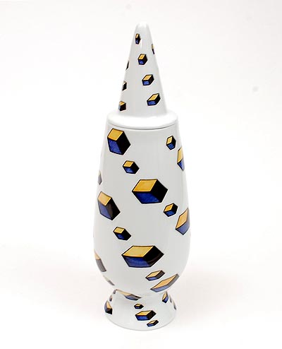  Alessandro Mendini dekselvaas 100 Make-up no.25 met decoratie van Elizabeth Fritsch Engeland uit de gelimiteerde serie van 100 vazen per decor voor Alessi / made in Germany 1992 verkocht na de aftersale 