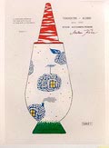  Foto van de originele ontwerptekening van Milan Kunc Duitsland voor de decoratie van de dekselvaas 100 Make-up no.45 uitgegeven door Alessi voor winkel-promotie doeleinden gedrukt op Kodak Professional paper 