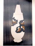  Foto van de originele ontwerptekening van Sinya Okayama Japan voor de decoratie van de dekselvaas 100 Make-up no.63 uitgegeven door Alessi voor winkel-promotie doeleinden gedrukt op Kodak Professional paper 