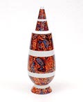  Alessandro Mendini dekselvaas 100 Make-up no.67 met decoratie van Eduardo Pla Argentinië uit de gelimiteerde serie van 100 vazen per decor voor Alessi / made in Germany 1992 