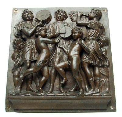  Bronzen plaquette voorstellende musikanten en dansende kinderen uitvoering Ferdinand Barbedienne 1810-1892 Frankrijk 