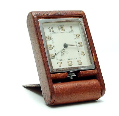  Jaeger-LeCoultre reiswekker in lederen foudraal Zwitserland ca.1930 