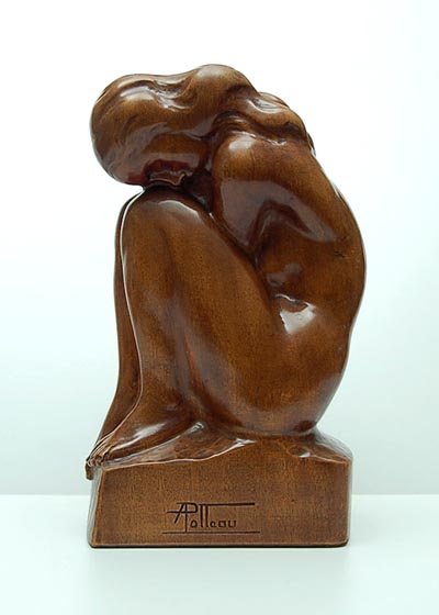  Houten sculptuur van een vrouwelijk naakt in rustende pose ontwerp uitvoering André Potteau 1909-'53 ca.1935 Belgie 