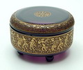  Purple glass box with cover with etched and gilded relief of fighting amazones executed by Ludwig Moser Söhne Karlsbad Germany 1925-'30 
