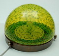  Plafonnière helder glazen bol met geel/groene murrines in nieuw metalen ophang-systeem ontwerp Gae Aulenti ca.1960 uitvoering Vistosi / Italie 