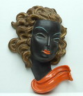  Polychrome painted terracotta sculpture of female head executed by Goldscheider ca.1930 Vienna / Austria 